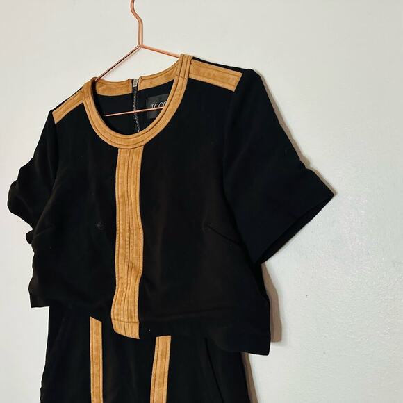 TOCCIN Black & Tan Faux Suede Stretch Hourglass Sheath Mini Dress Size 10 - Picture 6 of 10
